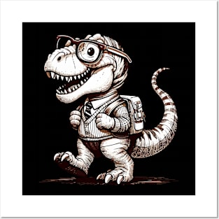 Cute black and white Tyarannosaurus Go To School Posters and Art
